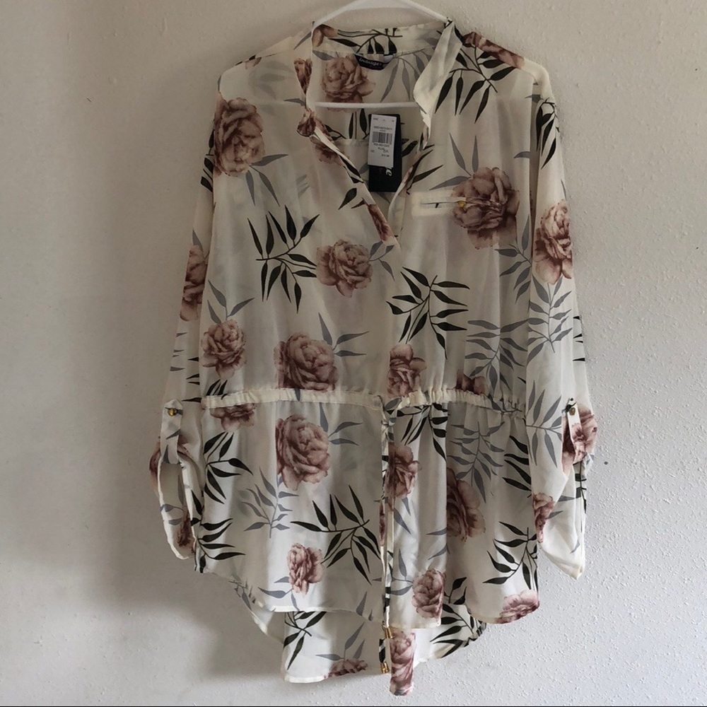 Plus Floral Ivory Top